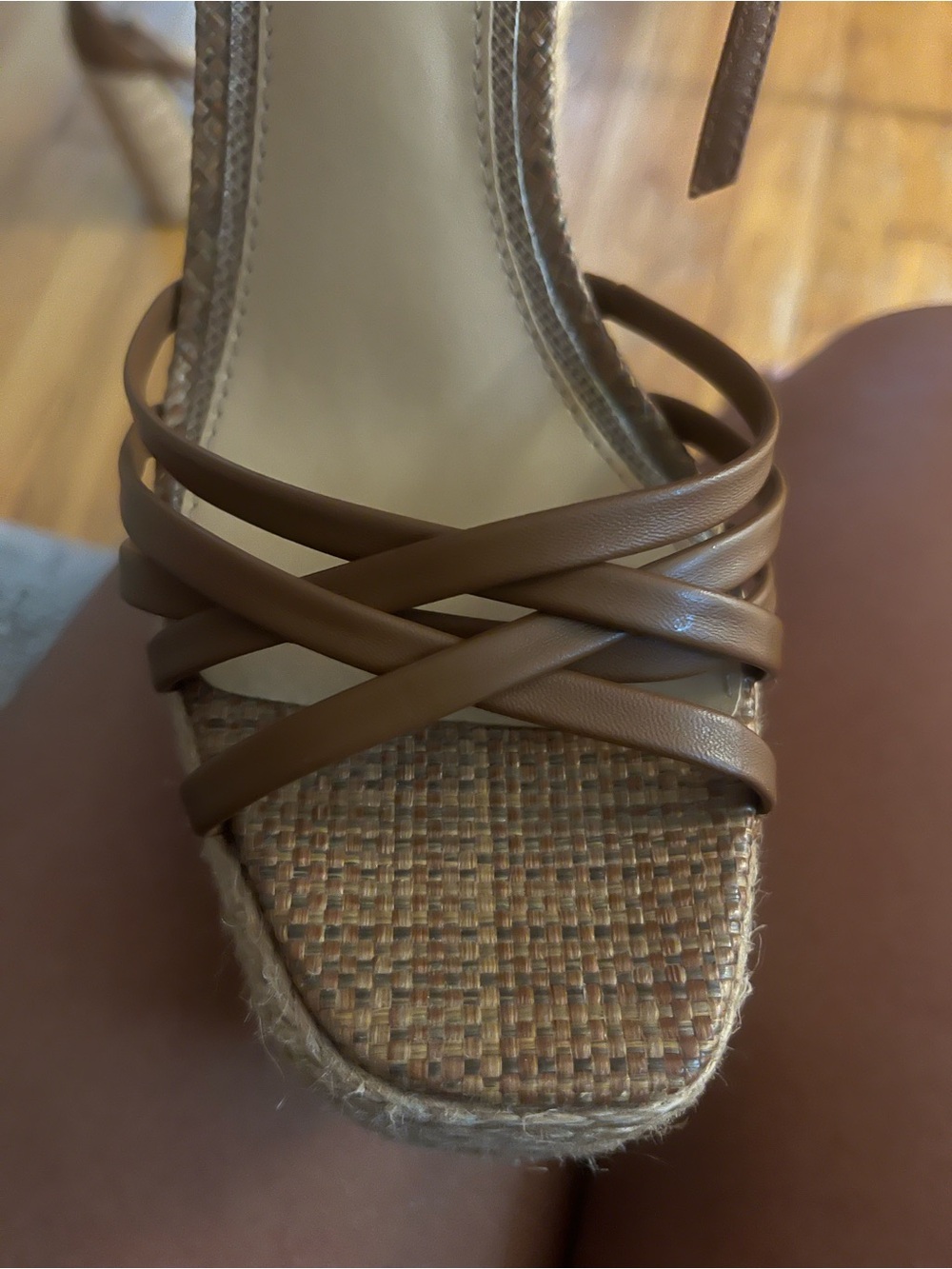Sam Edelman Brown Leather Strappy Jute Platform Sandals - Picture 3 of 4